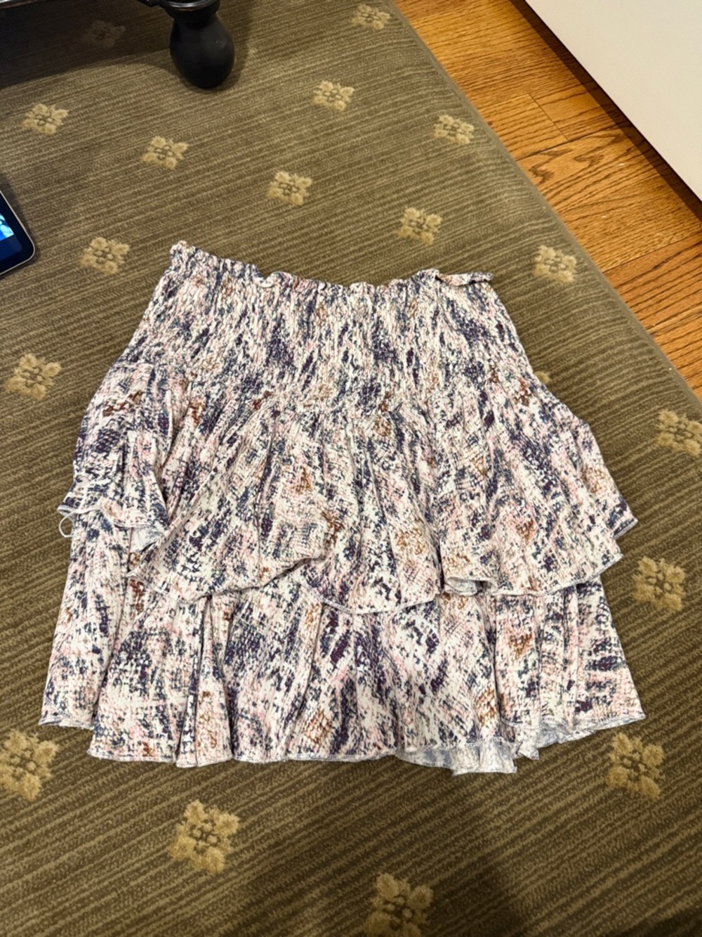 Olivaceous Navy, Pink & Cream Ruffled Smocked Skater Skirt